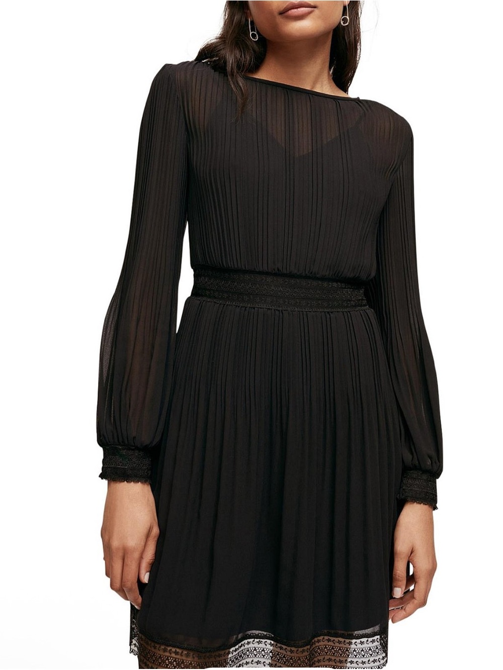 Women’s Black Tape Size XS Black Pleated And Lace Mini Dress